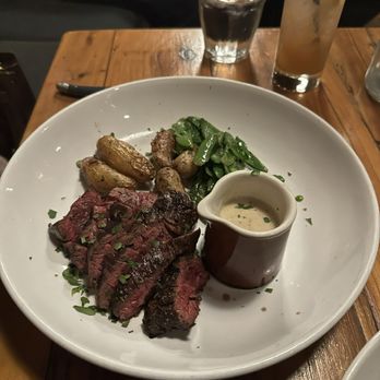 Margot Cafe & Bar - Local Steak au Poivre with Herb Roasted Fingerlings & Sugar Snap Peas - Bars Near Me - Nashville, Tennessee Margot Cafe & Bar - Local Steak au Poivre with Herb Roasted Fingerlings & Sugar Snap Peas - Bars Near Me - Nashville, Tennessee
