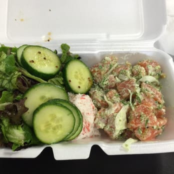 Poke District - Salmon with Wasabi Aioli and Cucumber Salad! - Seafood Near Me - Orange, California
