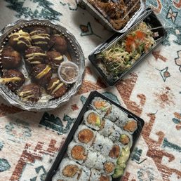 A9. Takoyaki, A4. Popcorn Chicken, A7. Spicy Seafood Salad, T10. Spicy Tuna Maki, T9. Spicy Salmon Maki A9. Takoyaki, A4. Popcorn Chicken, A7. Spicy Seafood Salad, T10. Spicy Tuna Maki, T9. Spicy Salmon Maki