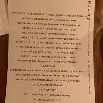 Smyth - Omaha menu for November 2018 - New American Near Me - Chicago, Illinois