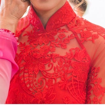 Ha Lua Dao - Lace wedding ao dai by Lua Dao Fabrics. The fabric was super soft and light! - Sewing & Alterations Near Me - Westminster, California Ha Lua Dao - Lace wedding ao dai by Lua Dao Fabrics. The fabric was super soft and light! - Sewing & Alterations Near Me - Westminster, California