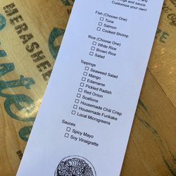 Take out menu for custom poke bowls