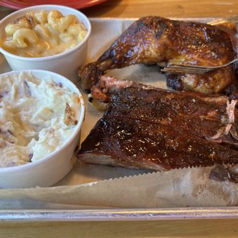 City Barbeque - Ribs and chicken. With Mac and cheese and potato salad - Barbeque Near Me - Huntersville, North Carolina