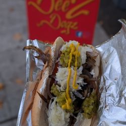 Deez Dogz - Seattle dog with sauerkraut, relish, and mustard added by me
