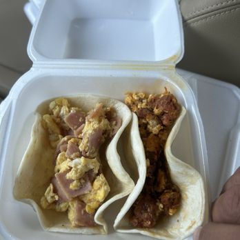 El Pollo Alegre - Ham and chorizo breakfast tacos - Mexican Near Me - McKinney, Texas