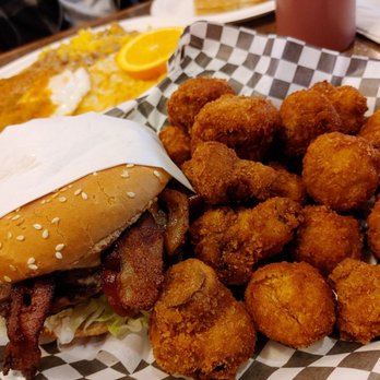 Paul's Place - Bacon burger with a side of fried mushrooms. - Diners Near Me - Orange, California Paul's Place - Bacon burger with a side of fried mushrooms. - Diners Near Me - Orange, California