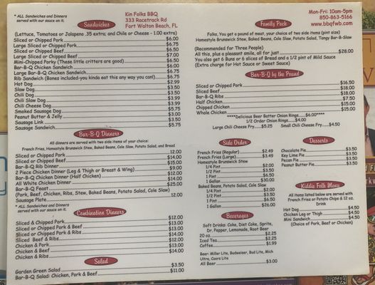 Menu photo 2 Kinfolks Bar-B-Q Fort Walton Beach, FL