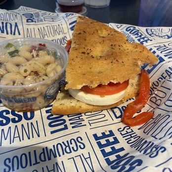 Beyond Bread - Carmela's Caprese 1/2 sandwich with pasta salad - Bakeries Near Me - Tucson, Arizona Beyond Bread - Carmela's Caprese 1/2 sandwich with pasta salad - Bakeries Near Me - Tucson, Arizona
