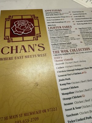 Menu photo 1 Chan's Steakery Milwaukie, OR