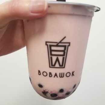 BobaWok - Strawberry Milk Tea- wasn't as artificial tasting as other strawberry milk teas that I've had - Chinese Near Me - Burbank, California