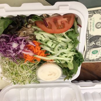 Peace Café - Side salad ($7.5) Dollar for scale. - Vegan Near Me - Honolulu, Hawaii Peace Café - Side salad ($7.5) Dollar for scale. - Vegan Near Me - Honolulu, Hawaii