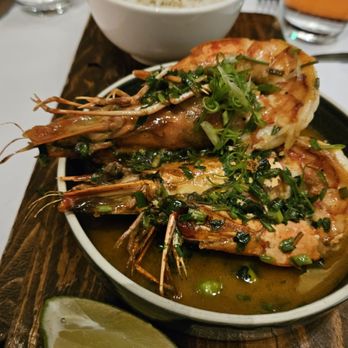 Blackbird - Tiger Prawns with kombu butter, sautéed spinach and nori rice. - Modern European Near Me - Makati, NCR