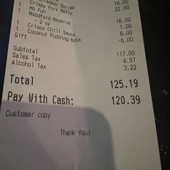 The Parlor - Dim Sum & Cantonese BBQ - Receipt - higher price if paying with a card - Dim Sum Near Me - Pittsburgh, Pennsylvania