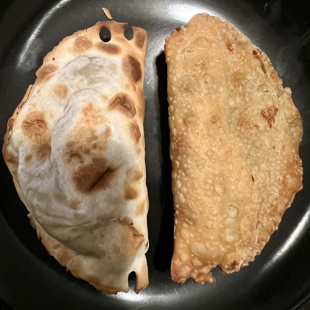 Mama's Empanadas - Wheat baked spinach and cheese empanada; wheat fried spinach and cheese empanada - Empanadas Near Me - Astoria, New York Mama's Empanadas - Wheat baked spinach and cheese empanada; wheat fried spinach and cheese empanada - Empanadas Near Me - Astoria, New York