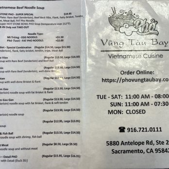 Pho Vung Tau Bay - Menu - Vietnamese Near Me - Sacramento, California