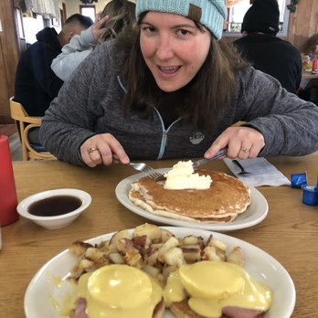 Lumberjack Cafe - My beautiful bride getting ready to kill some cakes! - Breakfast & Brunch Near Me - Big Bear City, California