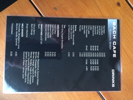 Menu photo 2 The Bach Cafe Ruakaka, NTL Menu photo 2 The Bach Cafe Ruakaka, NTL