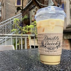 Double Dutch Espresso - Iced coffee on table in the store's back patio