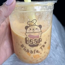 This drink is so good . Coconut milk with mango