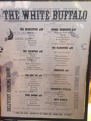 Menu photo 2 White Buffalo Pizza Grand Lake, CO Menu photo 2 White Buffalo Pizza Grand Lake, CO