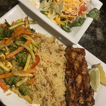 Jonathan's Grille - Teriyaki Salmon with Vegetables and Wild Rice and a side salad - Sports Bars Near Me - Madison, Alabama Jonathan's Grille - Teriyaki Salmon with Vegetables and Wild Rice and a side salad - Sports Bars Near Me - Madison, Alabama