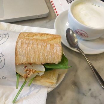 Panini Durini - Pear, Hazelnut, spinach and cheese Panini and a matcha latte. Great quick lunch while I was studying for a final on my laptop. - Cafes Near Me - Milan, Michigan