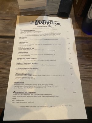 Menu photo 3 The District Bar Spokane, WA