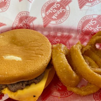 Steak ’n Shake - Double Steakburger Double Cheese with Onion Rings. - Fast Food Near Me - Jacksonville, Florida Steak ’n Shake - Double Steakburger Double Cheese with Onion Rings. - Fast Food Near Me - Jacksonville, Florida