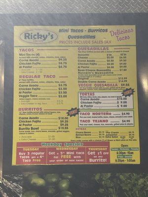 Menu photo 1 Ricky's Tacos San Antonio, TX
