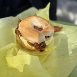 House of Bagels - Plain bagel with sausage, egg, bacon and cheese