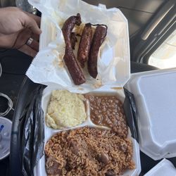 Homsi's Deli - Deer sausage, beef tips, baked beans, and potato salad... don't forget the chocolate cake!