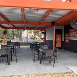 Inside covered seating.