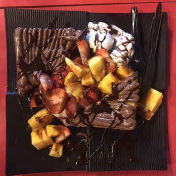 Tea Brick - Nutella Brick Toast with cookies n' cream ice cream, strawberries and mangos. - Tea Rooms Near Me - Monterey Park, California