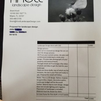 Knoll Landscape Design - original invoice for services not rendered. - Landscaping Near Me