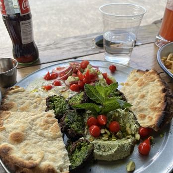 The Nest - Meza platter hummus falafel garlic dip - Waffles Near Me - Ojai, California The Nest - Meza platter hummus falafel garlic dip - Waffles Near Me - Ojai, California