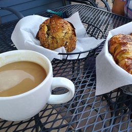 Americano, Artisan Muffin and hand made ham and cheese croissant. Americano, Artisan Muffin and hand made ham and cheese croissant.