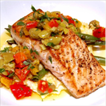 Sportsman Restaurant - grilled salmon and vegetables on a white plate - American Near Me - Irving, New York Sportsman Restaurant - grilled salmon and vegetables on a white plate - American Near Me - Irving, New York