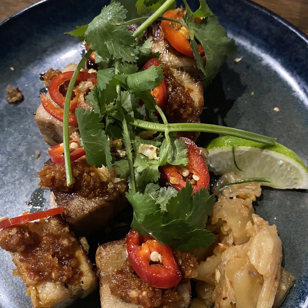 Hideaway Kitchen and Bar - Pork belly with teriyaki kimchi salsa and pickles - Asian Fusion Near Me - Broadbeach, QLD Hideaway Kitchen and Bar - Pork belly with teriyaki kimchi salsa and pickles - Asian Fusion Near Me - Broadbeach, QLD
