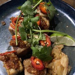 Hideaway Kitchen and Bar - Pork belly with teriyaki kimchi salsa and pickles