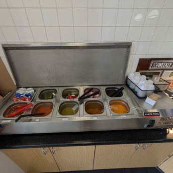 Los Primos Cantina - Salsa bar! Hot, habanero, and pico de gallo are great - Mexican Near Me - Costa Mesa, California