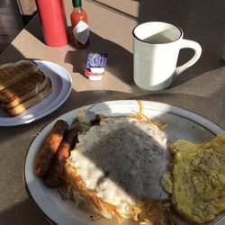 Norm's Cafe - Egg,potatoes,gravy, sausage links,toast