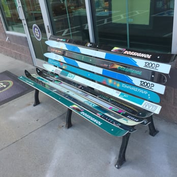 Infinitus Pie - Cool bench made entirely of ski's outside - Pizza Near Me - Broomfield, Colorado Infinitus Pie - Cool bench made entirely of ski's outside - Pizza Near Me - Broomfield, Colorado