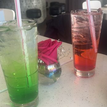 Andy's Thai Kitchen - Glinda and Elpheba Melon Sparkling Thai Soda Strawberry Sparkling Thai Soda - Thai Near Me - Chicago, Illinois