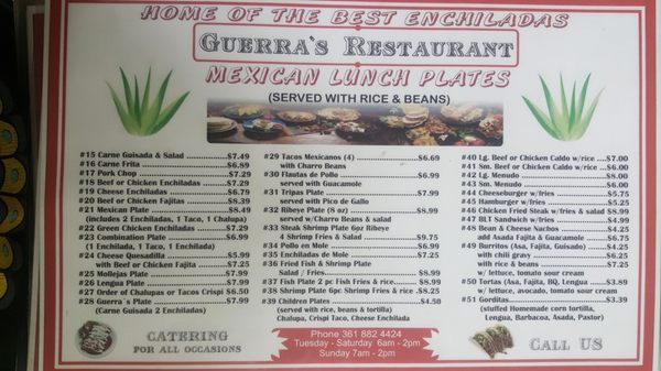 Menu photo 2 Guerra's Restaurant Corpus Christi, TX Menu photo 2 Guerra's Restaurant Corpus Christi, TX