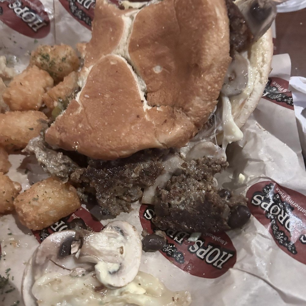 Hops n Drops - Soggy, broken apart, Mushroom Burger. - American Near Me - Lakewood, Washington Hops n Drops - Soggy, broken apart, Mushroom Burger. - American Near Me - Lakewood, Washington