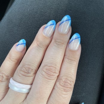 5th Nail Lounge - Sarasota - blue French with almond shape nails - Nail Salons Near Me - Sarasota, Florida 5th Nail Lounge - Sarasota - blue French with almond shape nails - Nail Salons Near Me - Sarasota, Florida