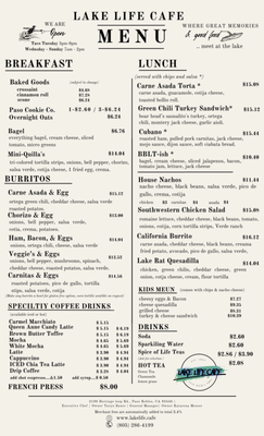 Menu photo 3 Lake Life Cafe Paso Robles, CA Menu photo 3 Lake Life Cafe Paso Robles, CA