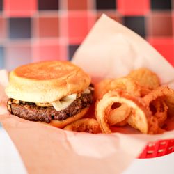 Jax Burgers - Our Shroom Burger with a side of Onion Rings