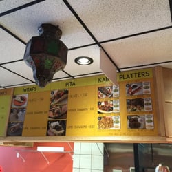 Falafel House - The main menu, with a cool light fixture.