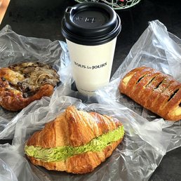 Sweet and savory pastries and a lavender honey macchiato